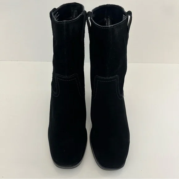 Steve Madden Romney Mid-Calf Boots Black Leather Block Heel Almond Toe Size 6 - Picture 6 of 13